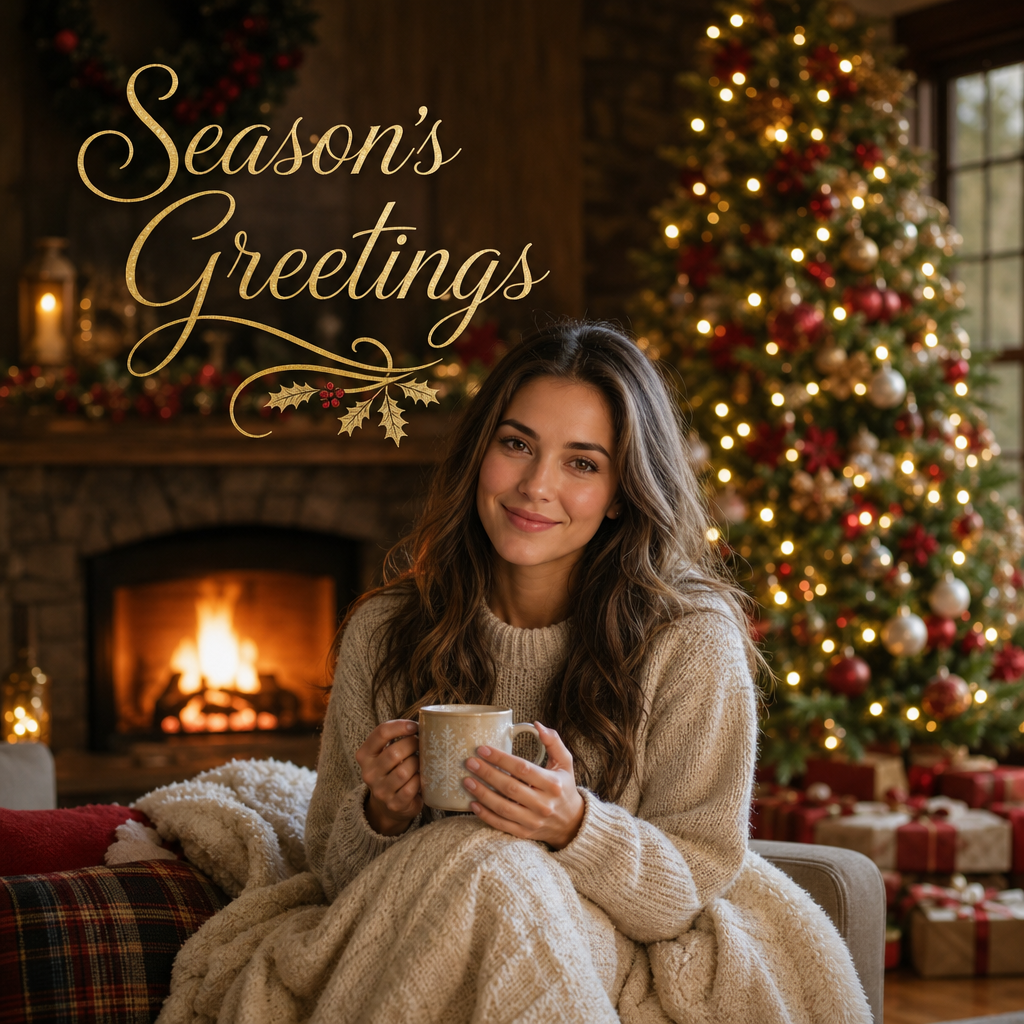 Christmas greeting card with a single person and realistic style