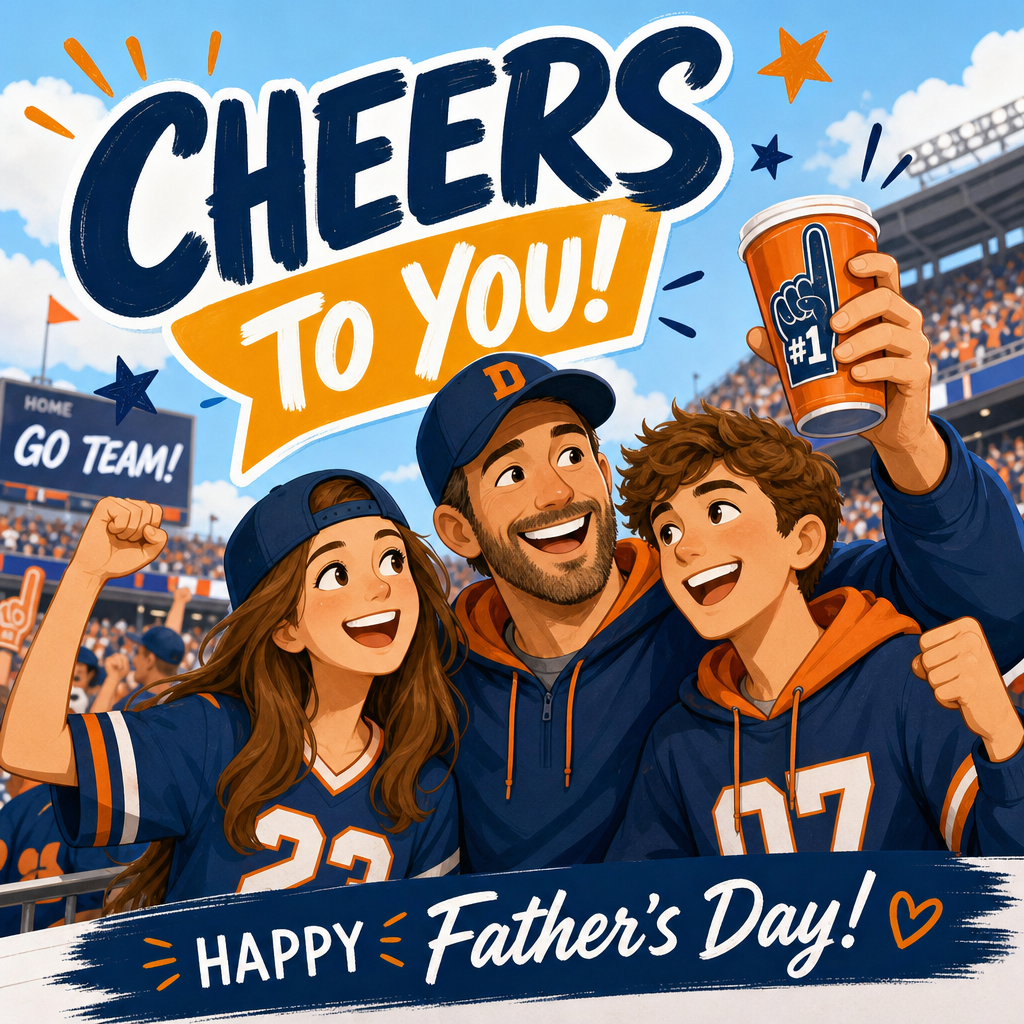 Father's Day greeting card with a family and animated cartoon style