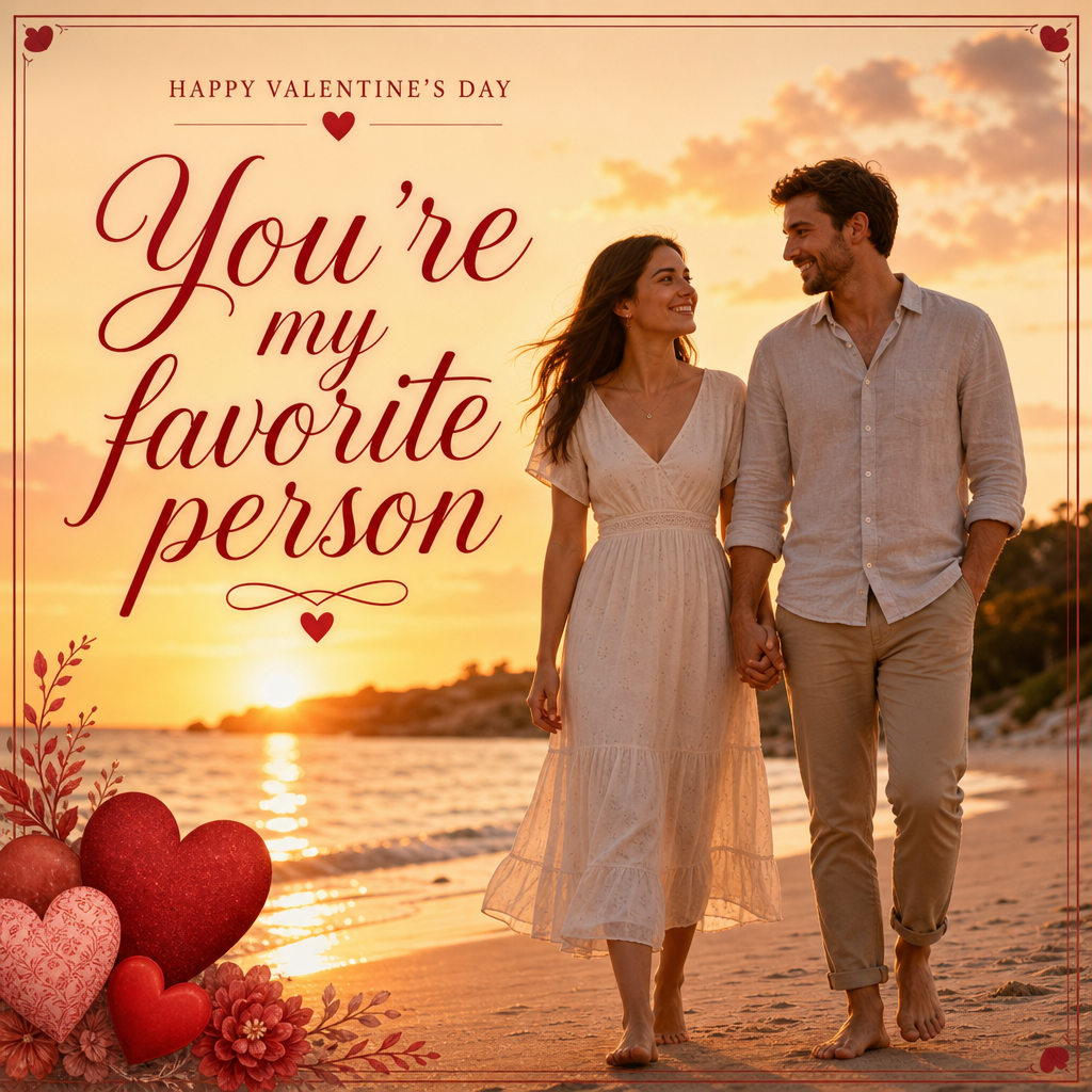 Valentine's Day greeting card with a couple and realistic style