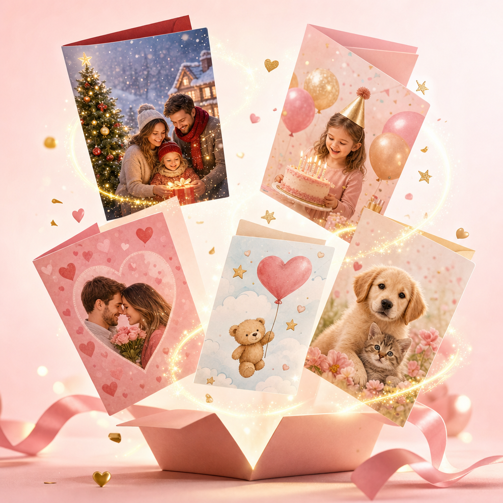 Example Magic Greeting card showing a warm family greeting card design